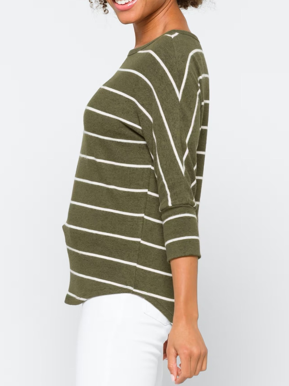 41 Hawthorn Corinna Brushed Dolman Knit Top Olive Green Ivory Stripe Sz M Cozy - Picture 10 of 11